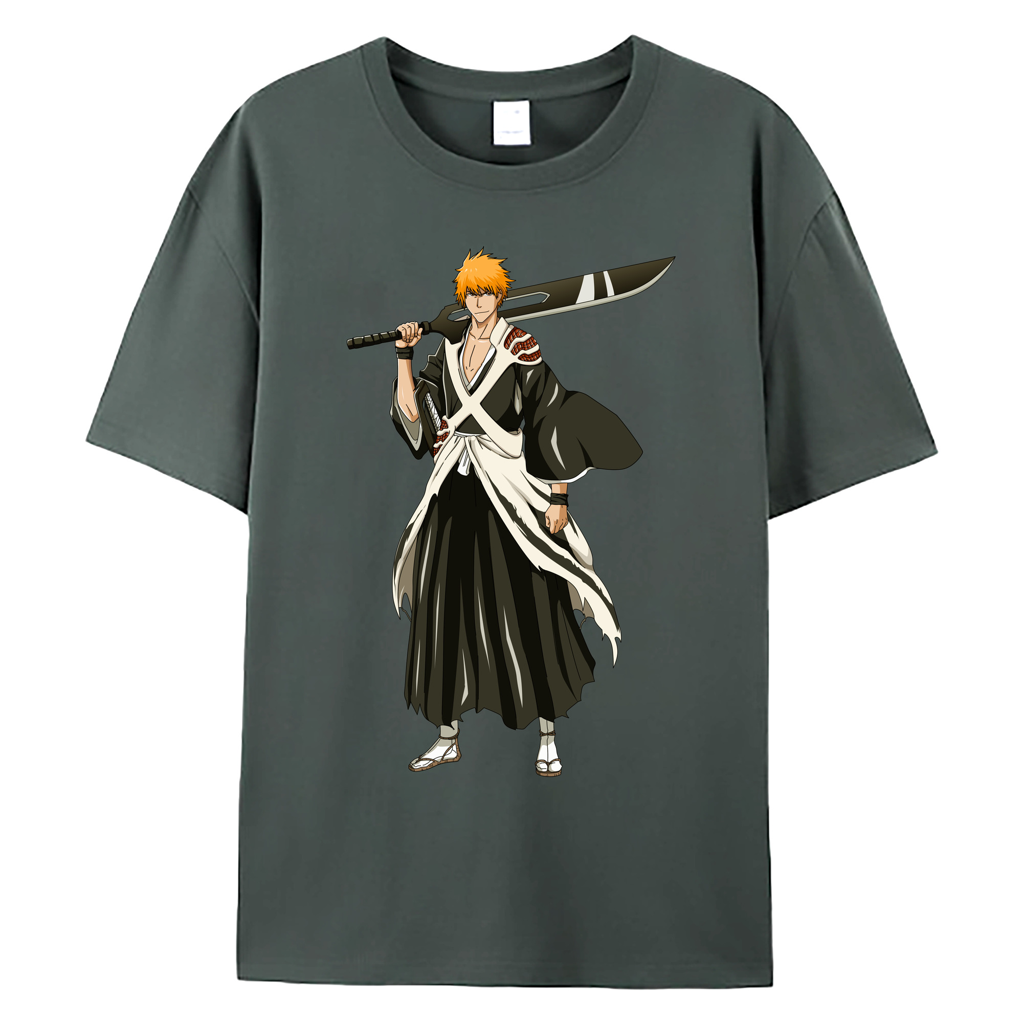 （画像用） ブリーチ 黒崎一護（くろさき いちご）BLEACH Kurosaki Ichigo 綿100％ メンズ半袖Tシャツ｜肌触りやわらか＆通気性